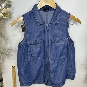 Theory Women denim vest sleeveless top Blue Petite S Chambray Blouse Top Cotton